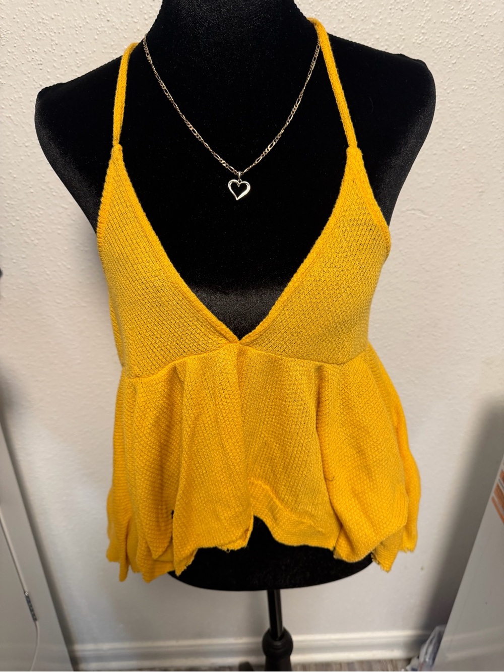 Urban Outfitters Mustard Yellow Knit Spaghetti Strap Peplum Camisole